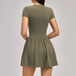 Solid Half Zipper Pleated Anti-Exposure Tennis Dress