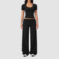 Wholesale Seam-Detail Cropped T-Shirt & Folding waist Flare Leggings Set