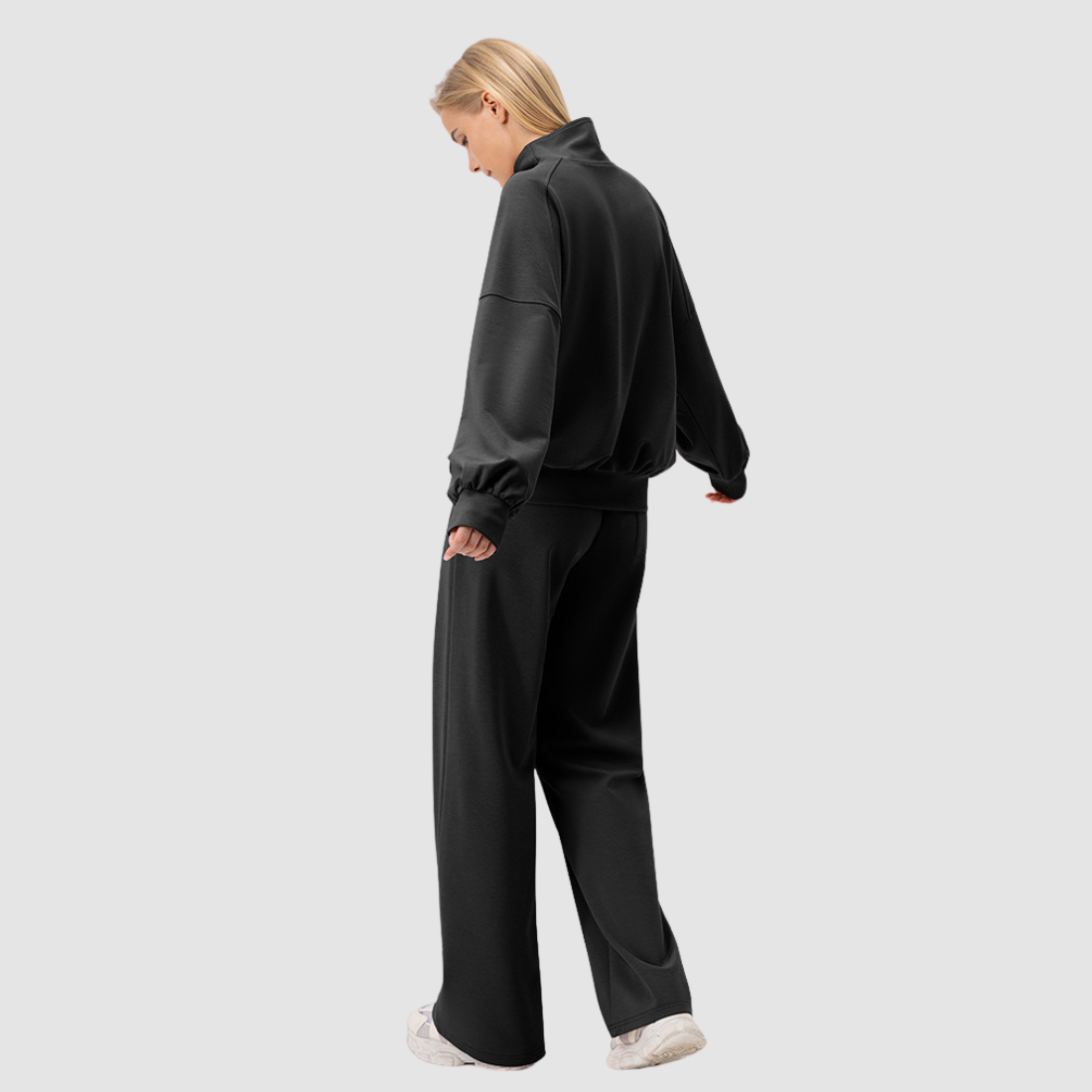 Wholesale Women’s Stand-Collar Lounge Set – Long Sleeve Sweatshirt & Wide-Leg Pants
