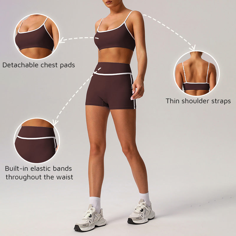 Quick-Drying Built-In Pads Bra + High-Waisted Shorts 2-Piece Set
