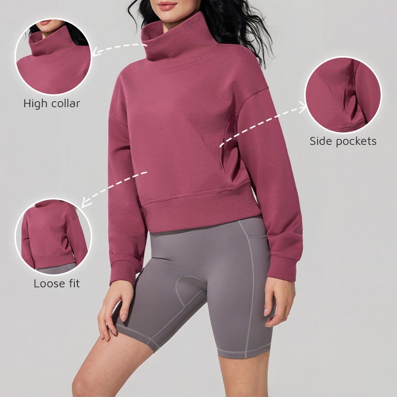 High-neck short loose sweatshirt