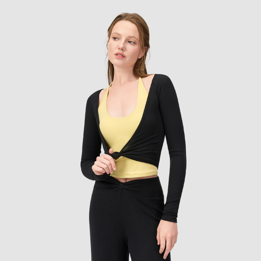 Wholesale Women's Twist-Knot Long-Sleeve Yoga Top – Fitted Running Cover-Up