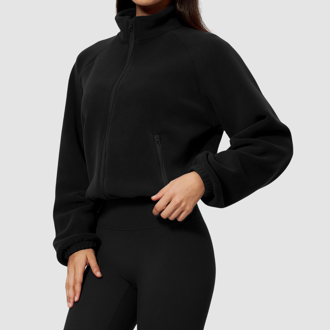 Wholesale Women's Activewear Plush Stand-Collar Zip Cropped Sports Jacket