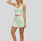 Removable Bra Pad Tank top+Anti-exposure design pleated skirt 2-piece set