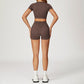 Round-neck short-sleeve high-waist fitted top+High-waist shorts 2-PIECE SET