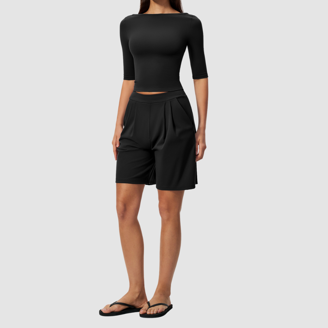 Wholesale Women’s Mid-Sleeve Top & Shorts Yoga Set
