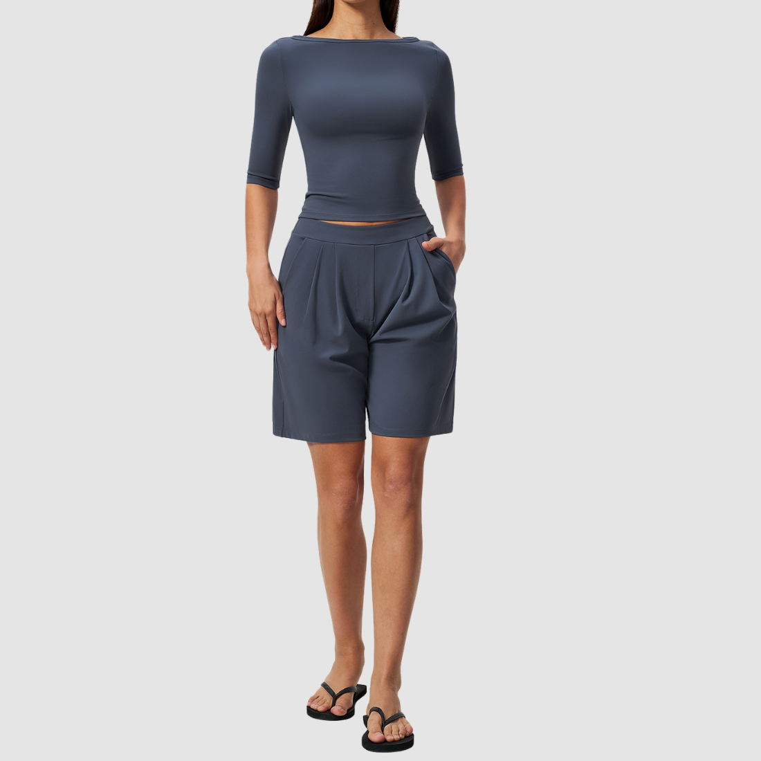 Wholesale Women’s Mid-Sleeve Top & Shorts Yoga Set