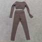 Wholesale Women's Activewear Cropped Long-Sleeve Top & High-Waist Leggings Yoga Set