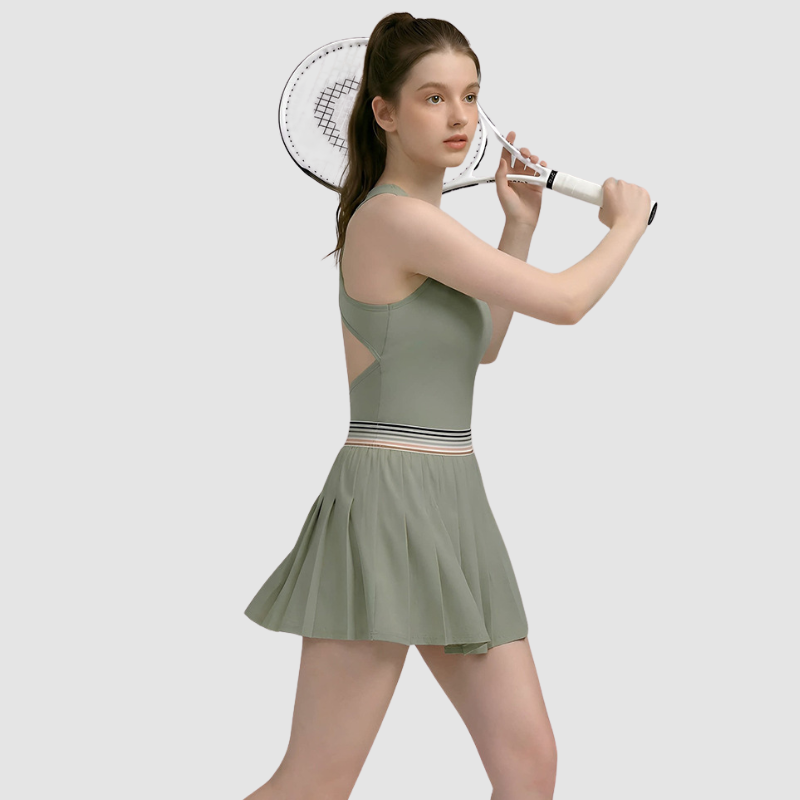 Wholesale Women's Racerback Tennis Dress with Removable Cups & Built-in Shorts
