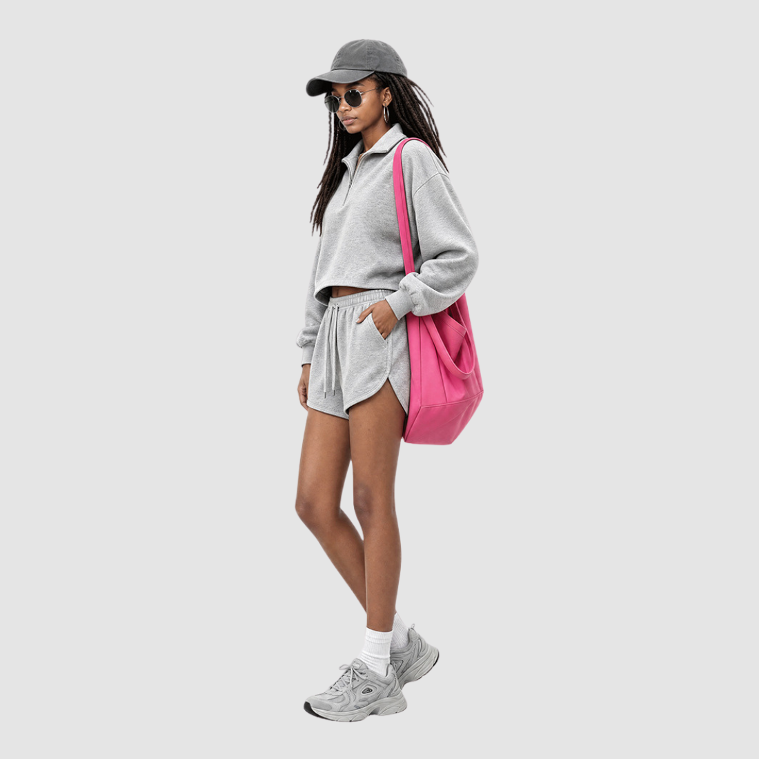 Wholesale RS Stand-Collar Half-Zip Top + Drawstring Shorts Set