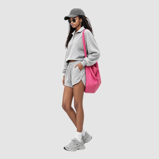 Wholesale RS Stand-Collar Half-Zip Top + Drawstring Shorts Set