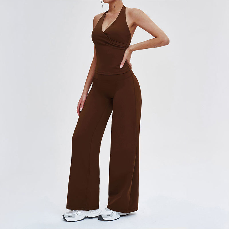 Wholesale open-back tank top + loose wide-leg pants