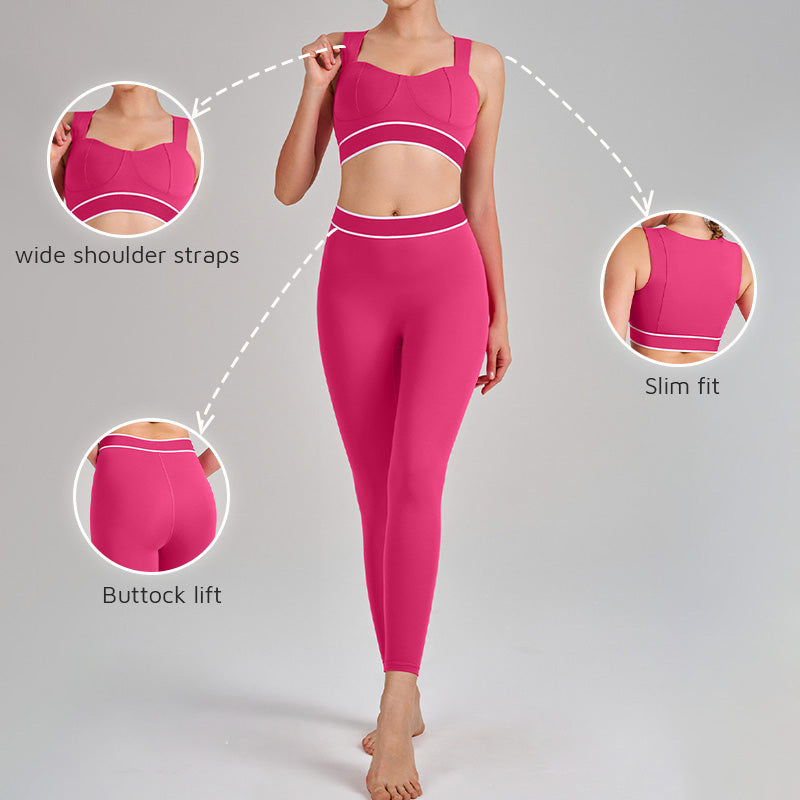 Color-Blocked Sports Bra + High-Waisted Leggings 2-Piece Set