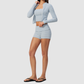 Wholesale Women's Stripe Fitness Outfit Yoga Bra, High-Waist Shorts & Jacket 3-Piece Set