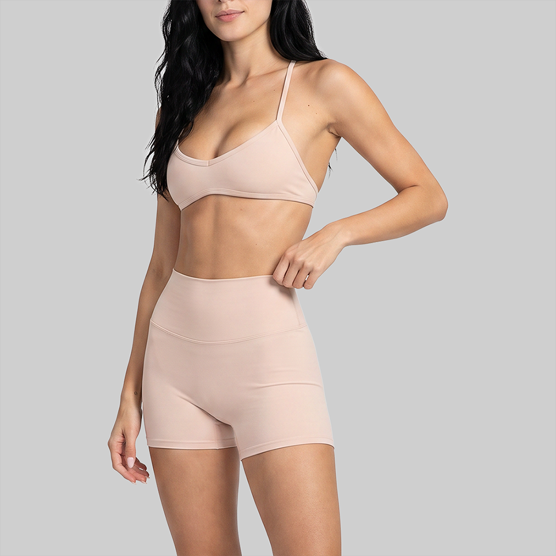 Wholesale Naked-Feel Halter Sports Bra + High Elasticity Fitness Shorts