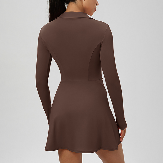 Wholesale Women's Long Sleeve V-Neck Tennis Dress – Quick-Dry Slim Fit Athletic Dress