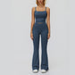 Sports vest with U-shaped+High waisted sports flared pants 2-piece set