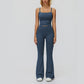 Sports vest with U-shaped+High waisted sports flared pants 2-piece set