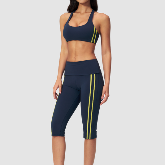 Wholesale Brushed V-Neck Sports Bra & Button-Up Cropped Pants Set