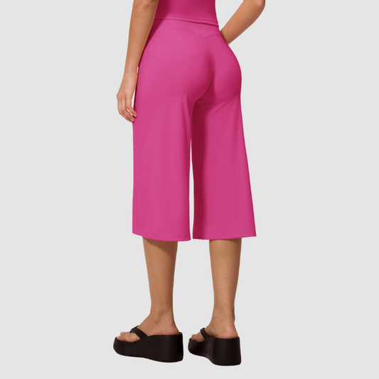 Wholesale Women's High-Waist Brushed Cropped Yoga Pants – Loose Wide-Leg Mid-Length Fitness Pants