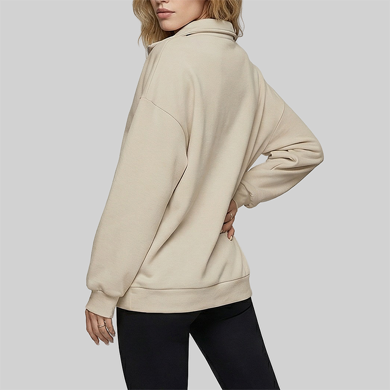 Loose long sleeved Half Zip Stand Collar Fleece Sweatshirt