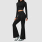 Wholesale Women's Stand-Collar Zip Jacket & Flared Yoga Pants Set
