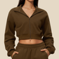 wholesale Women's Activewear Fleece-Lined Stand-Collar Zip Cropped Jacket