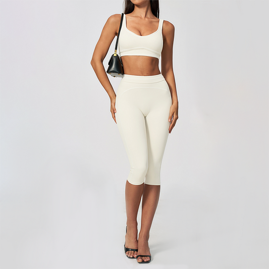 Wholesale Women's Colorblock Brushed Yoga Set: Sports Bra & Biker Shorts