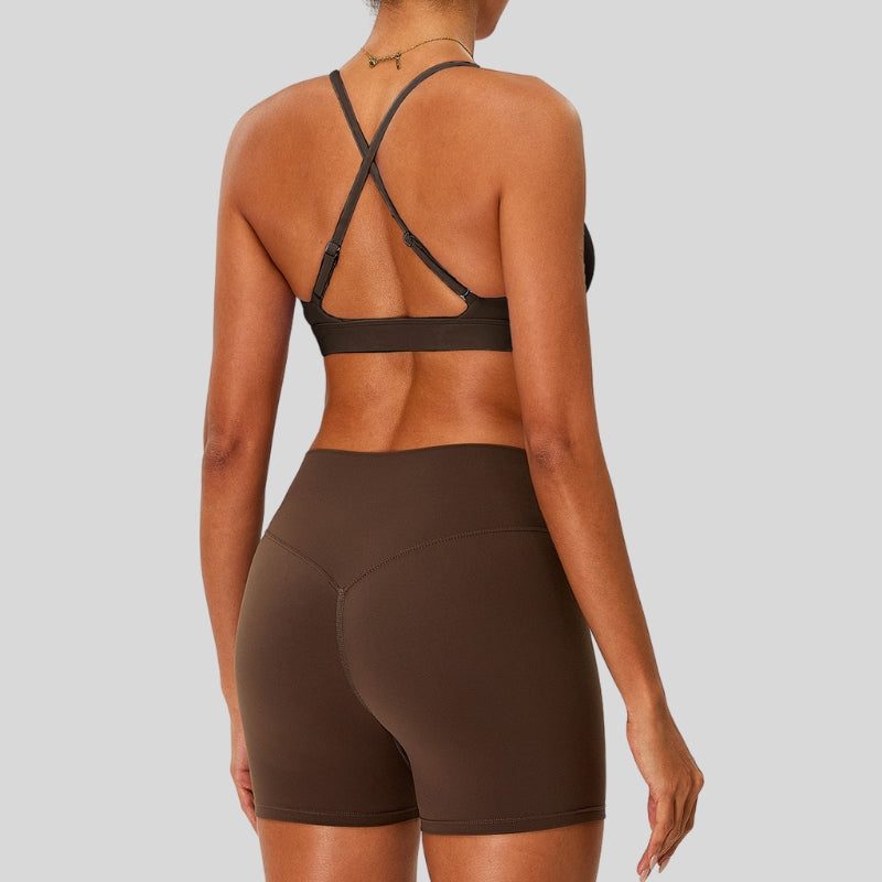 Strap bra + high-waisted shorts 2-piece set