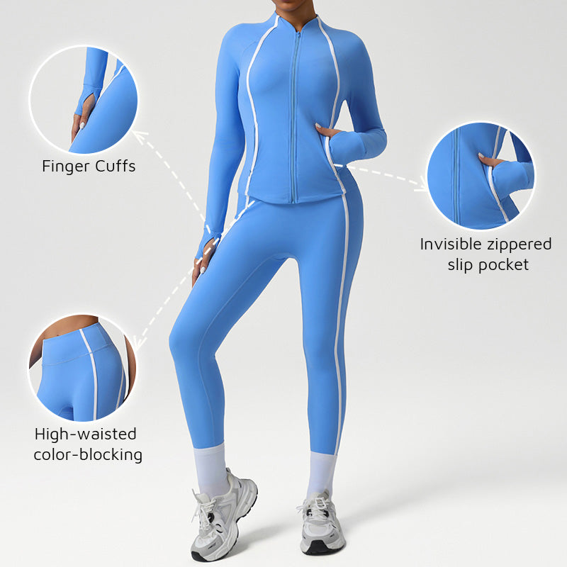 Snug-Fit Color-Blocked Jacket + High-Waisted Butt-Lifting Leggings 2-Piece Set