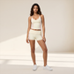 Wholesale Women's Halter V-Neck Color-Block Slim-Fit Sports Bra & Shorts Yoga Set