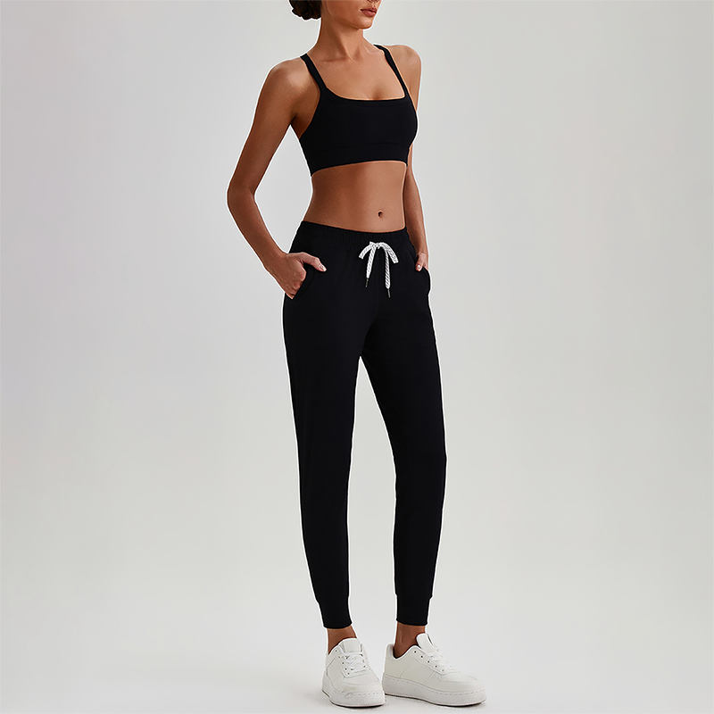 Wholesale Naked-Feel Open-Back Sports Bra & High-Waist Jogger Pants Set – Sculpting Yoga 2-Piece