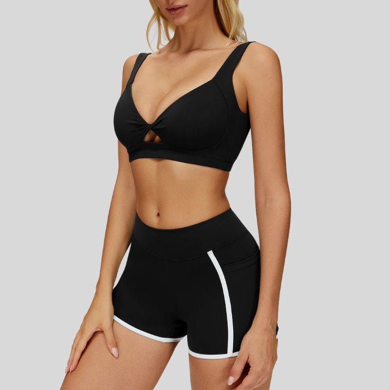 Beautiful Backless Sports Bra+Contrasting Fitness Shorts 2-piece set