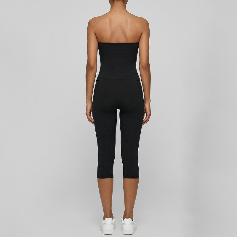 Wholesale V-neck halter top + high-waisted cropped pants set