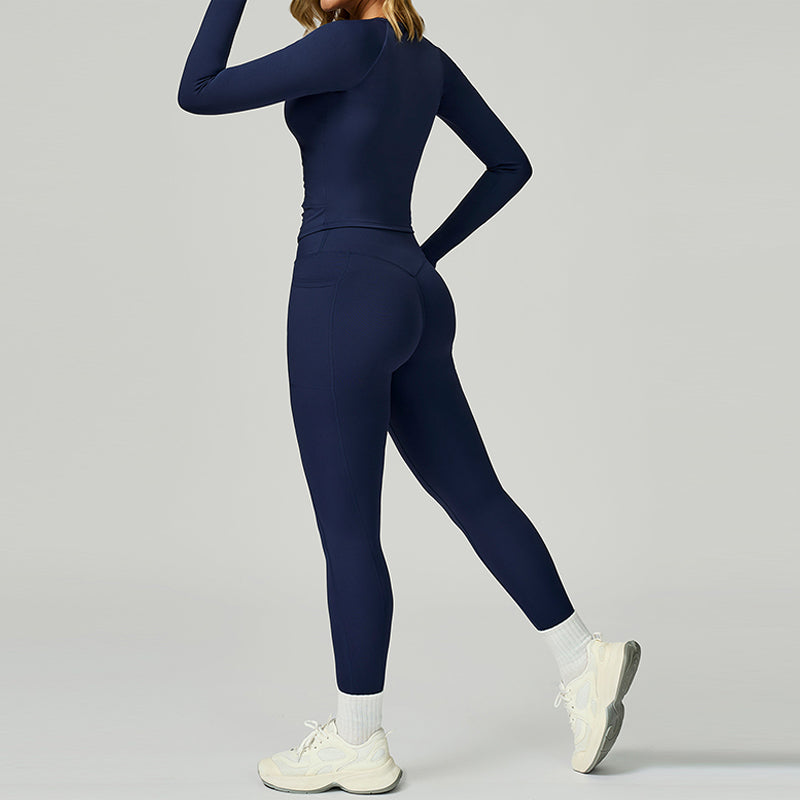 Long sleeve Sports top + High-waisted leggings 2-Piece Set