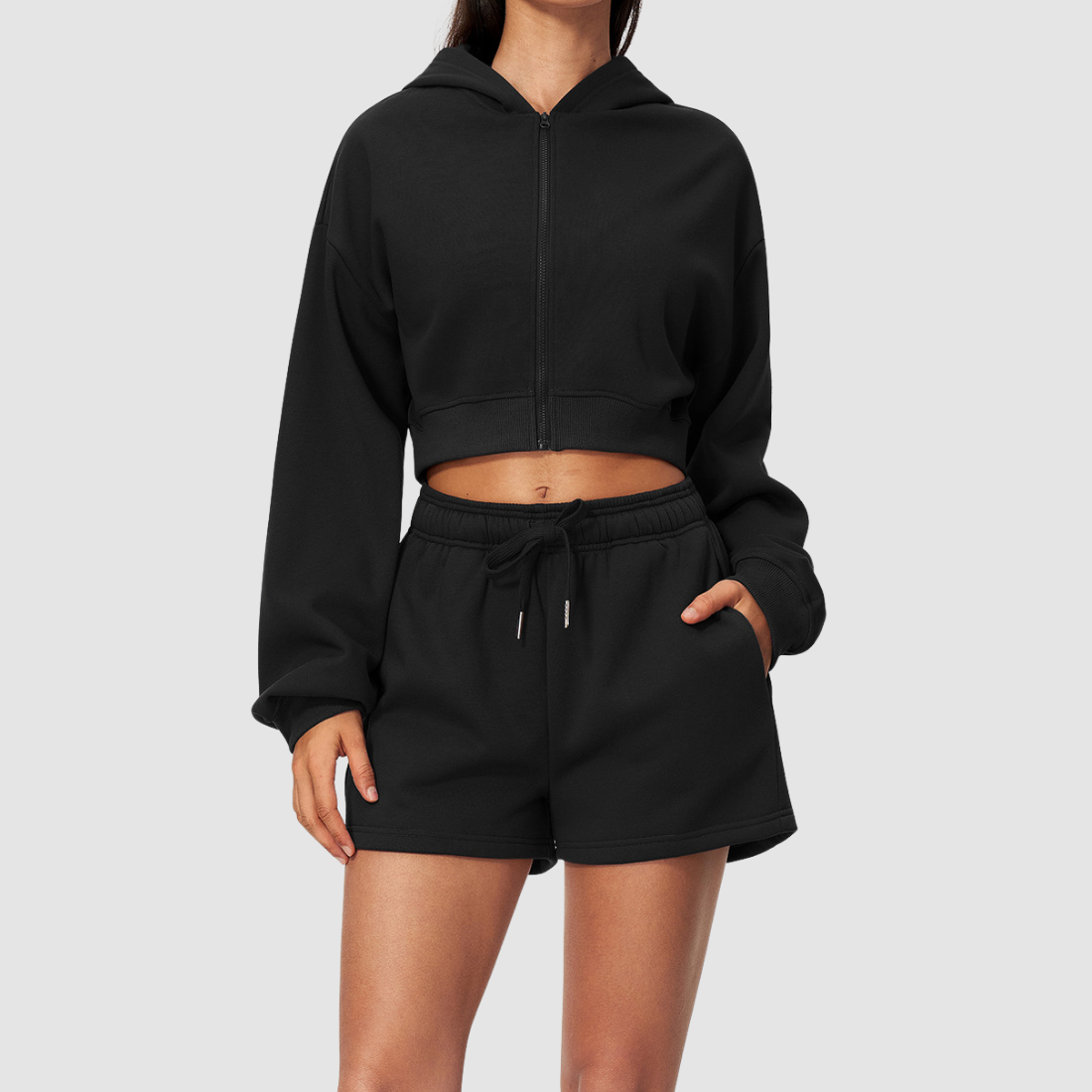 Wholesale Women's Zip Up Hoodie – Cropped Fleece-Lined Sport Jacket