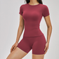 Wholesale solid color short sleeved T-shirt+high waisted shorts 2-piece set