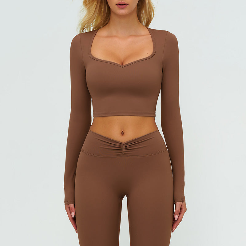 V-neck long-sleeved top with removable bra pads