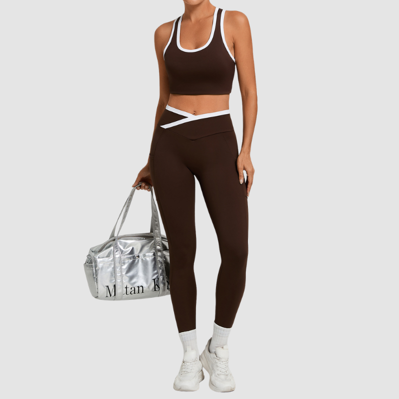 Wholesale contrasting vest+cross waistline legging set | Wonderxfans bulk activewear