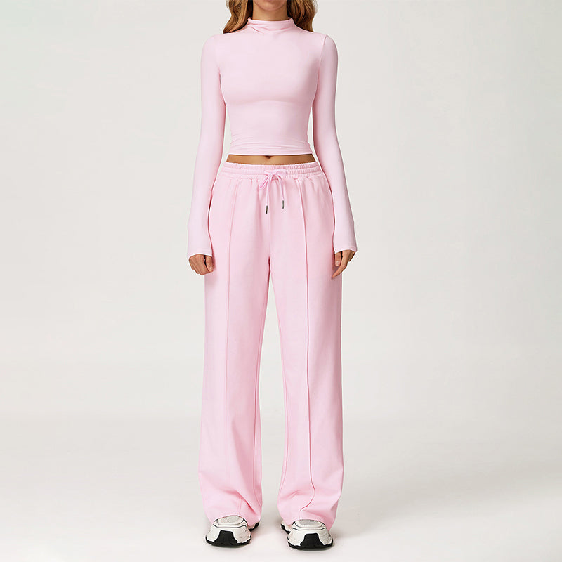 Quick-Dry Long Sleeve Top + Straight Leg Sweatpants 2 Piece Set