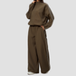 Wholesale Women's Stand-Collar Zip Jacket and Wide-Leg Long Pants Set