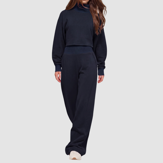 Wholesale Women's Mock Neck Sweatshirt & Wide-Leg Pants Sports Set