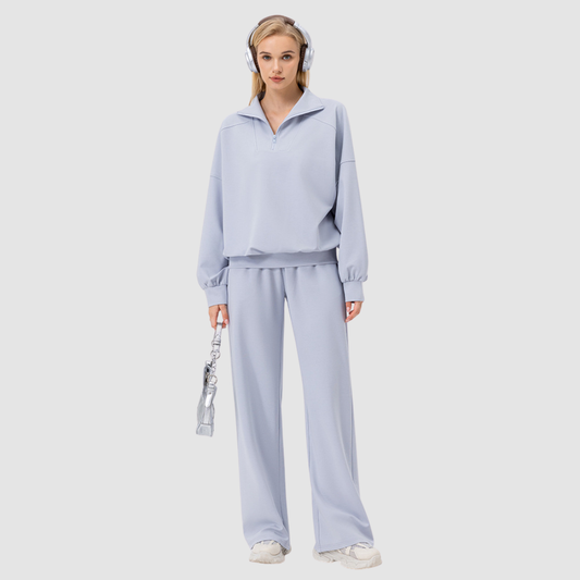 Wholesale Women’s Stand-Collar Lounge Set – Long Sleeve Sweatshirt & Wide-Leg Pants