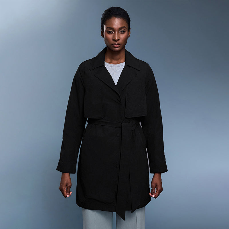 Belted mid-length trench coat for women