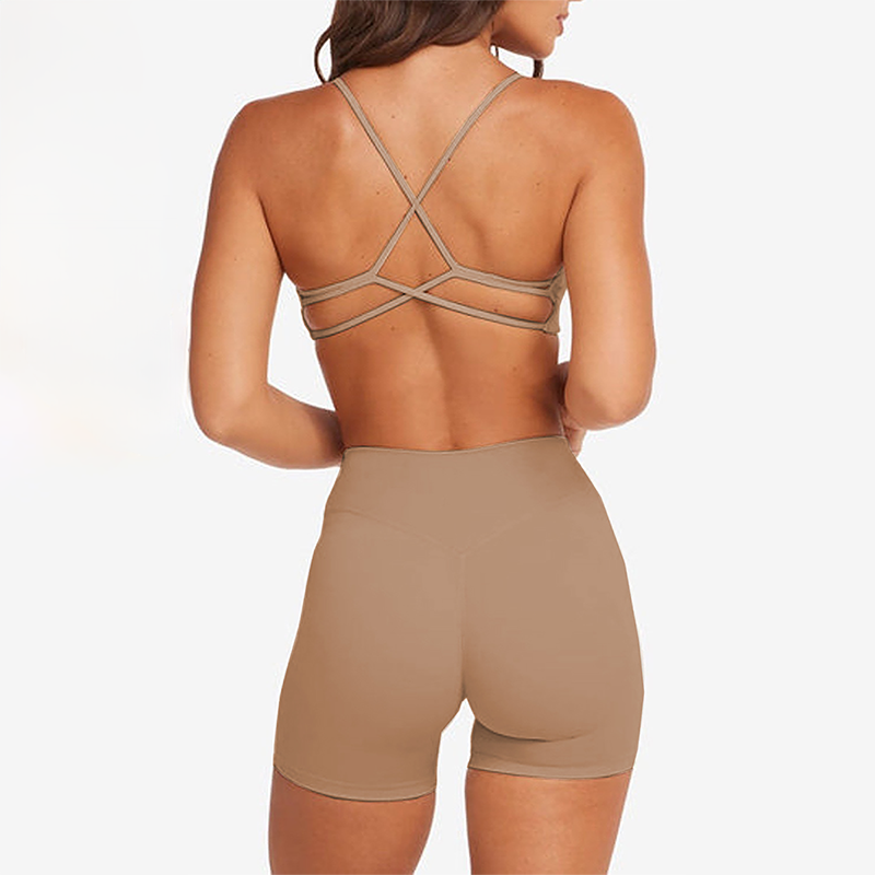 Cross back quick drying sports bra and high waisted shorts set