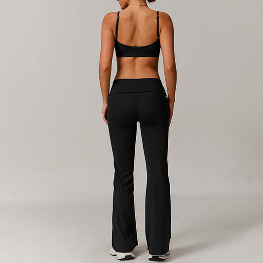 V-shape neck and thin straps sports bras + Flared Leg pants 2-piece set