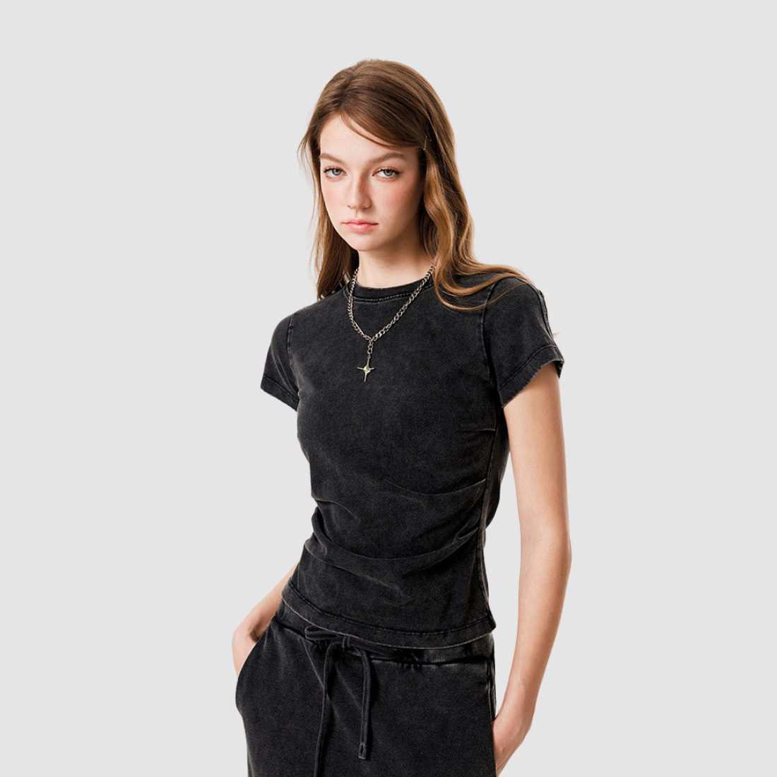 Wholesale Women’s Washed Fitted Crop Tee – Cotton Crew-Neck Short Sleeve