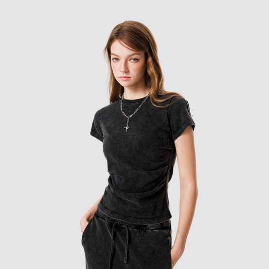 Wholesale Women’s Washed Fitted Crop Tee – Cotton Crew-Neck Short Sleeve