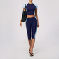 Wholesale Women's Colorblock Bare-Feel Yoga Set Short Sleeve Top & Capri Pants