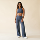 Wholesale Women's Brushed Fabric Sports Bra and Wide-Leg Pants Set